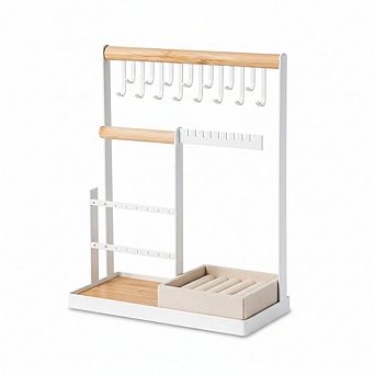 4 tier Jewelry Organizer Stand with Velvet Ring Holder & 15 Hooks for Necklaces