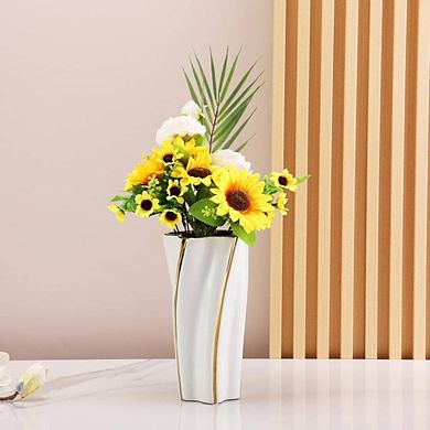 WHITE AND GOLD CERAMIC ORNAMENTAL VASE