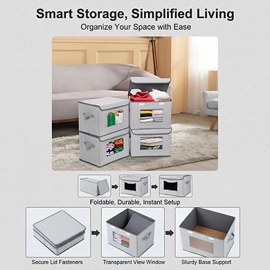 Foldable Storage Boxes with Lids, Collapsible & Stackable, 17x12x12 Inches, Gray, 4-Pack