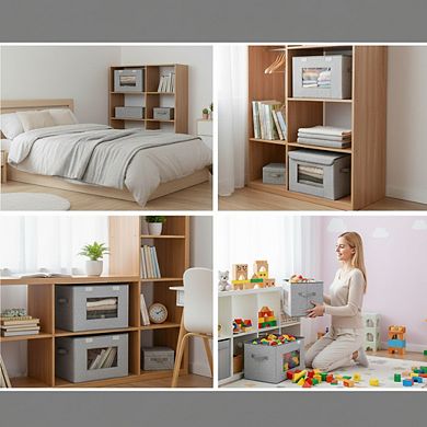 Foldable Storage Boxes with Lids, Collapsible & Stackable, 17x12x12 Inches, Gray, 4-Pack