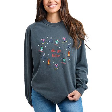 Ski Ya Later Heart - Women's Garment Dyed Long Sleeve Graphic T-Shirt
