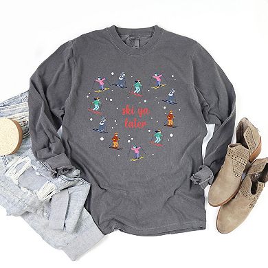 Ski Ya Later Heart - Women's Garment Dyed Long Sleeve Graphic T-Shirt
