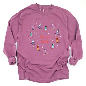 Ski Ya Later Heart - Women's Garment Dyed Long Sleeve Graphic T-Shirt