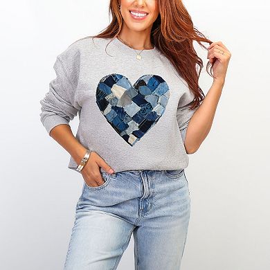 Demin Heart Print - Women's Graphic Sweatshirt