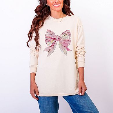 Coquette Bow Paint - Women's Garment Dyed Long Sleeve Graphic T-Shirt