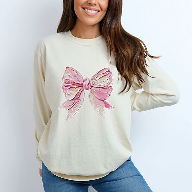 Coquette Bow Paint - Women's Garment Dyed Long Sleeve Graphic T-Shirt