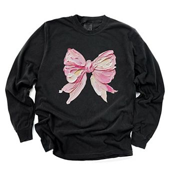 Coquette Bow Paint - Women's Garment Dyed Long Sleeve Graphic T-Shirt
