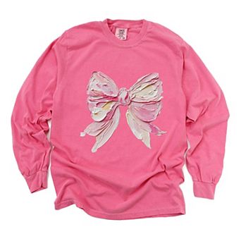 Coquette Bow Paint - Women's Garment Dyed Long Sleeve Graphic T-Shirt