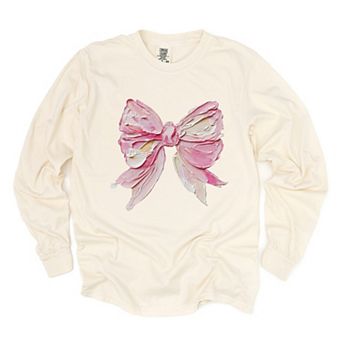 Coquette Bow Paint - Women's Garment Dyed Long Sleeve Graphic T-Shirt