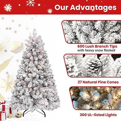 Snow Frosted Christmas Trees With Lights