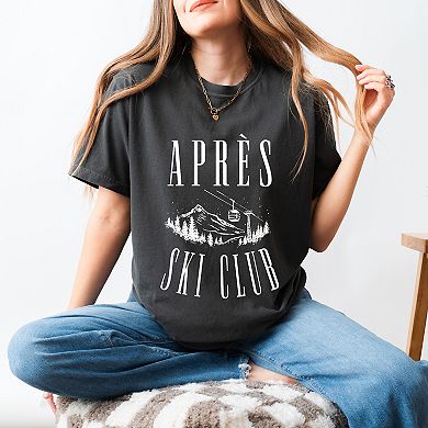 Aprés Ski Lift Outline - Women's Garment Dyed Graphic T-Shirt