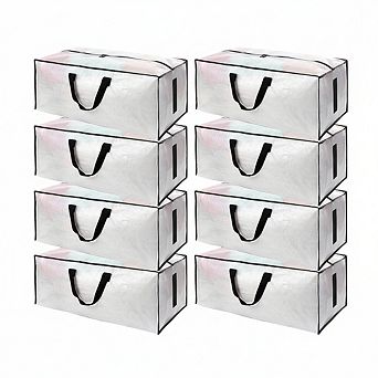 Heavy Duty Moving Bags with Zippers - 8 Pack Storage Totes, Water-Resistant & Foldable