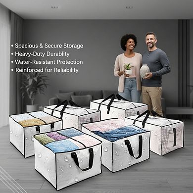 Heavy Duty Moving Bags with Zippers - 8 Pack Storage Totes, Water-Resistant & Foldable