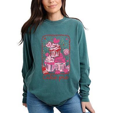 Cutie Pie Cupcakes Frame - Women's Garment Dyed Long Sleeve Graphic T-Shirt