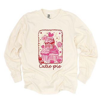 Cutie Pie Cupcakes Frame - Women's Garment Dyed Long Sleeve Graphic T-Shirt