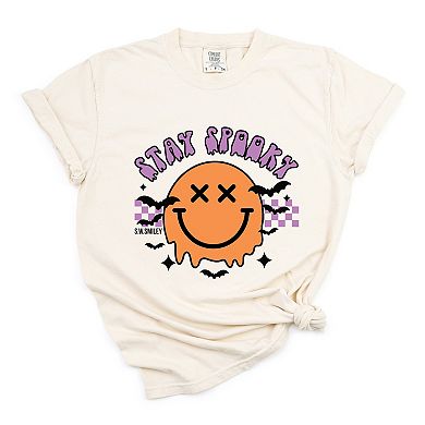 S.W.Smiley Stay Spooky Smiley Bats - Women's Garment Dyed Graphic T-Shirt