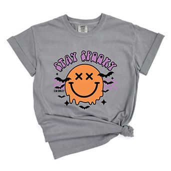 S.W.Smiley Stay Spooky Smiley Bats - Women's Garment Dyed Graphic T-Shirt