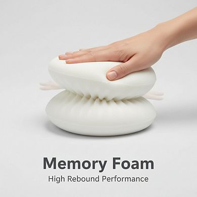 Memory Foam Travel Pillow with Eye Mask & Ear Plugs, for Airplane Car Office & Home, Grey