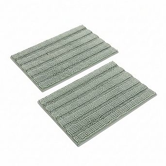 Sage Chenille Striped Shaggy Bath Mat Set, Extra Thick Non-Slip Bathroom Rugs