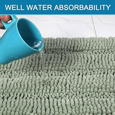 Sage Chenille Striped Shaggy Bath Mat Set, Extra Thick Non-Slip Bathroom Rugs