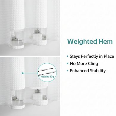 Luxury Waffle Weave Shower Curtain Set with Weighted Hem for Bathroom