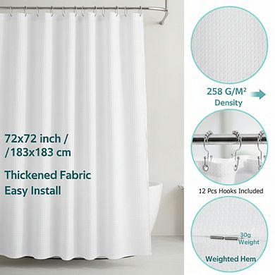 Luxury Waffle Weave Shower Curtain Set with Weighted Hem for Bathroom