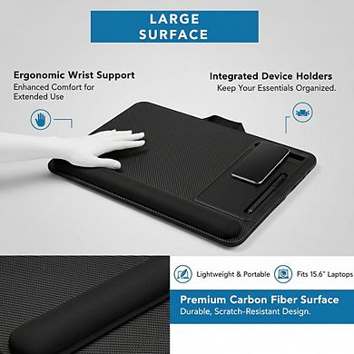 Home Office Lap Desk with Wrist Rest Mouse Pad and Phone Holder Black Carbon