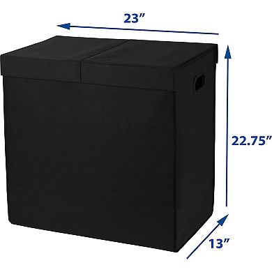 Double Laundry Hamper with Lid & Removable Bags, Black - Dual Compartment Organizer