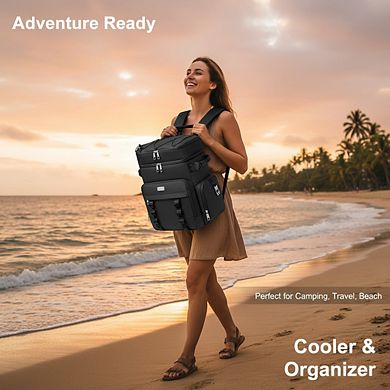 AKSZRI 31L Insulated Cooler Backpack Double Deck, Leakproof & Waterproof for Camping, Travel, Beach