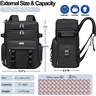 AKSZRI 31L Insulated Cooler Backpack Double Deck, Leakproof & Waterproof for Camping, Travel, Beach