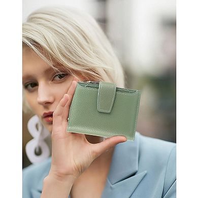 AKSZRI Small Wallet for Women Leather Bifold Compact RFID Blocking