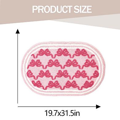 Soft Pink Bow Bathroom Rug: Non-slip, Quick Dry, Washable, Absorbent, Plush, Cute for Home Decor