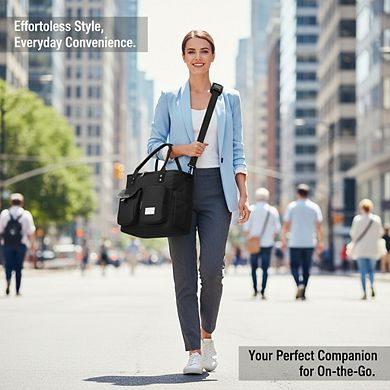 AKSZRI Insulated Lunch Bag - Large Leakproof Cooler Tote with Wide Opening & Strap (Black)