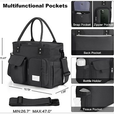 AKSZRI Insulated Lunch Bag - Large Leakproof Cooler Tote with Wide Opening & Strap (Black)