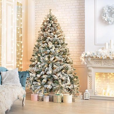 Snow Flocked Full Pre-Lighted Christmas Tree