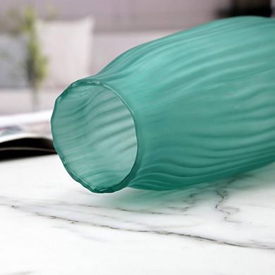FROSTED GREEN RIBBED GLASS ORNAMENTAL VASE