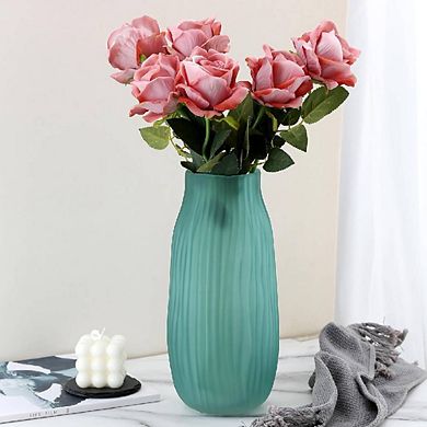 FROSTED GREEN RIBBED GLASS ORNAMENTAL VASE