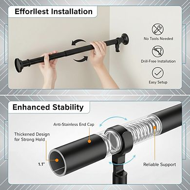 Heavy-Duty Black Tension Shower Curtain Rod, 43-120 Inch Adjustable Stainless Steel, No Rust