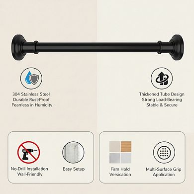 Heavy-Duty Black Tension Shower Curtain Rod, 43-120 Inch Adjustable Stainless Steel, No Rust