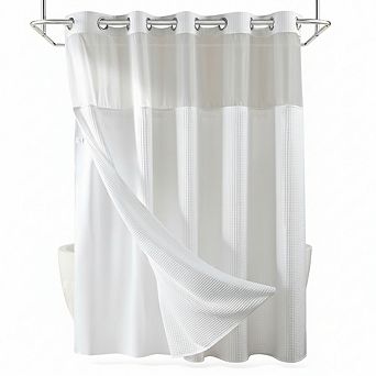 Cotton Blend Waffle Weave Shower Curtain Set with Snap-In Replacement Liner