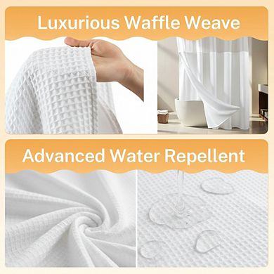 Cotton Blend Waffle Weave Shower Curtain Set with Snap-In Replacement Liner