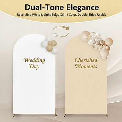 7.2 ft Double Color Arch Backdrop Cover, White & Beige Stretch Spandex for Wedding & Birthday Decor