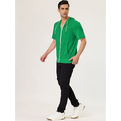 2 Packs Men's Hoodies Solid Color Zip Up Short Sleeve Jackets with Hood