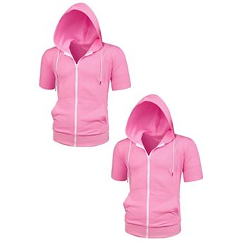 2 Packs Men's Hoodies Solid Color Zip Up Short Sleeve Jackets with Hood