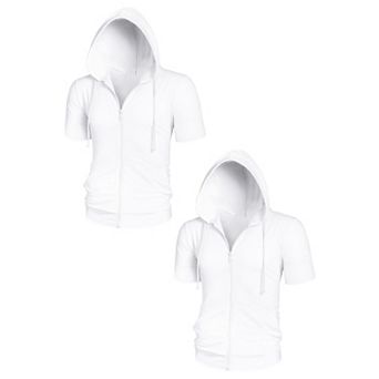 2 Packs Men's Hoodies Solid Color Zip Up Short Sleeve Jackets with Hood