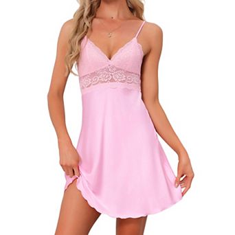 Women's Nightgown Sheer Lace Backless Chemise Spaghetti Lace Trim Elegant Lingerie Silky Sleep Dress
