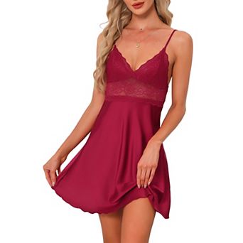Women's Nightgown Sheer Lace Backless Chemise Spaghetti Lace Trim Elegant Lingerie Silky Sleep Dress