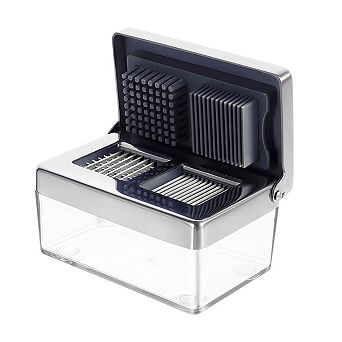 Garlic Press, Garlic Chopper Mini & Slicer Super Thin 2 in 1, Odor Free Ginger Dicer + Container