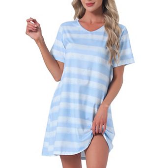 Women's Nightgown Short Sleeve Printed Sleepwear Sleepshirts Cute Night Shirts Stretchy Pajama Dress