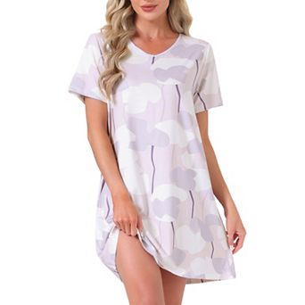 Women's Nightgown Short Sleeve Printed Sleepwear Sleepshirts Cute Night Shirts Stretchy Pajama Dress